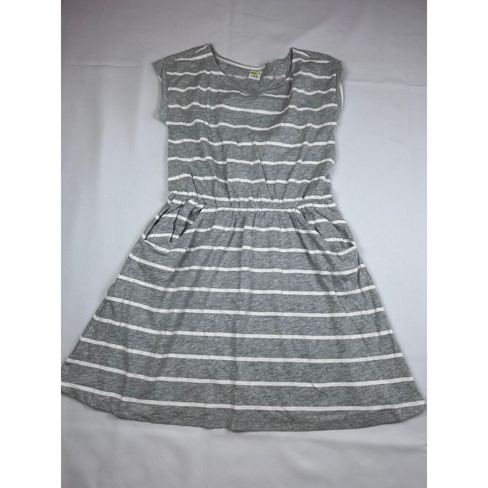 Crazy 8 Girls L 10-12 Gray White Striped Elastic Waist T-Shirt Dress